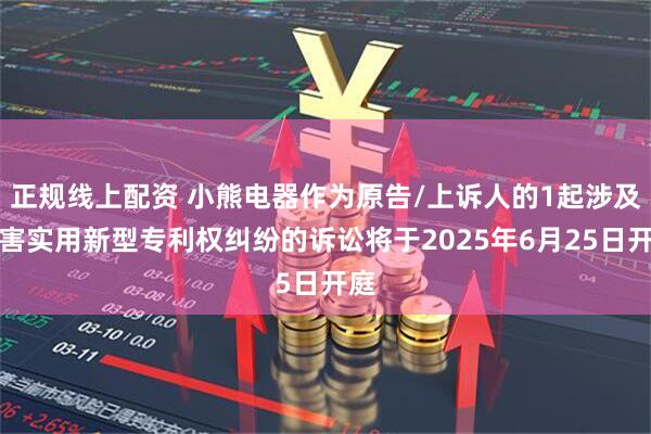正规线上配资 小熊电器作为原告/上诉人的1起涉及侵害实用新型专利权纠纷的诉讼将于2025年6月25日开庭